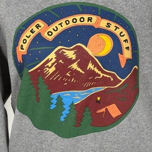 Poler Grey Crewneck with Colorful Mountain Graphic